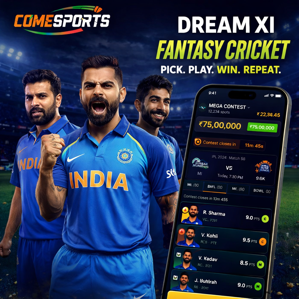 Come Club Zone fantasy cricket and India team visual