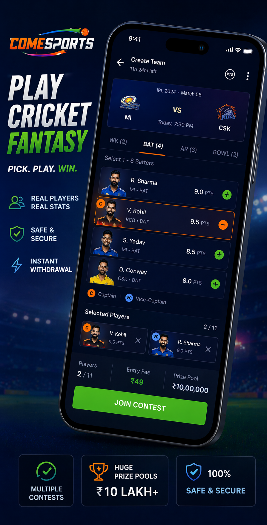 Come Club Zone cricket fantasy visual